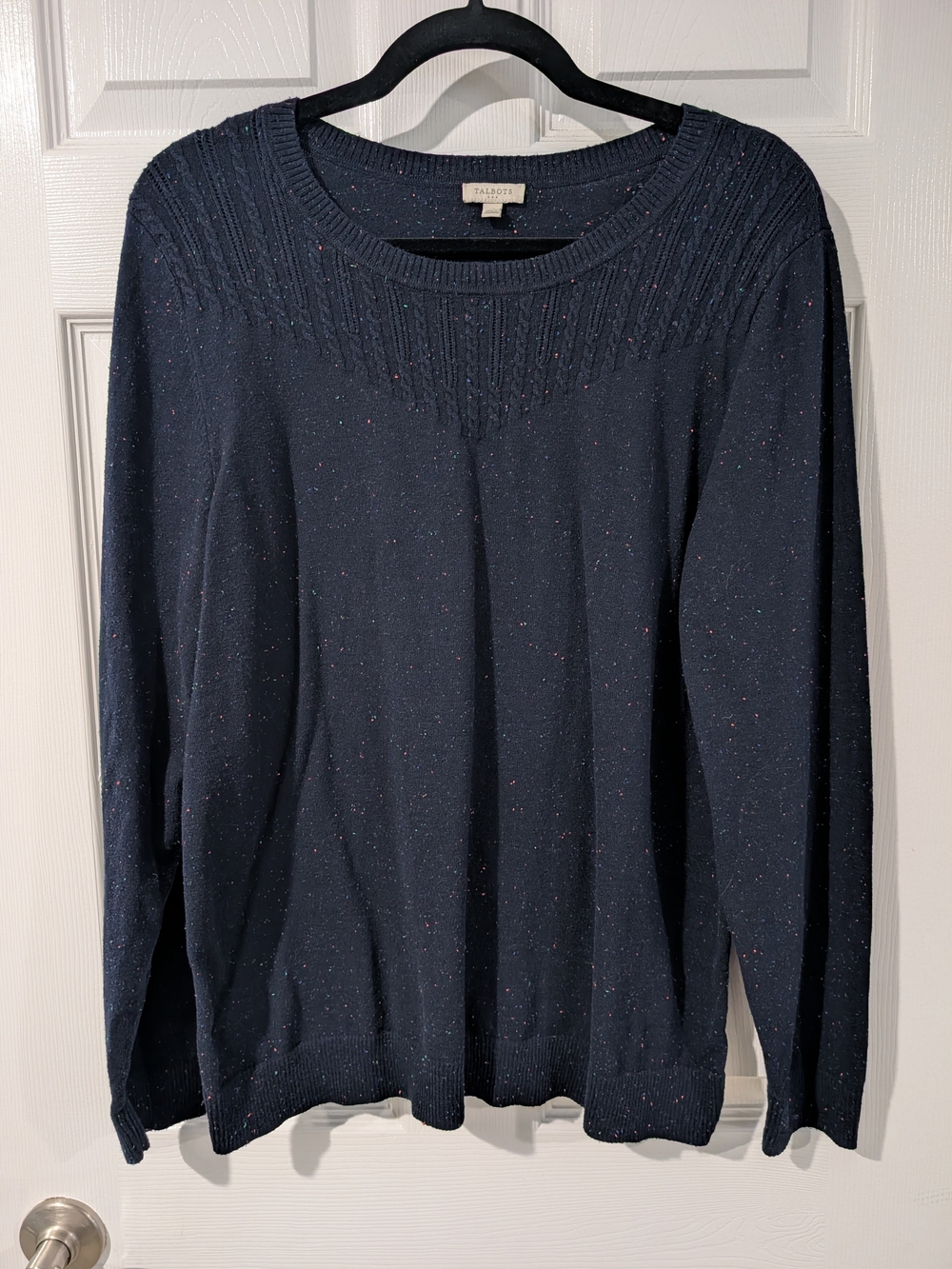 Talbots Navy Blue Speckled Crewneck Knit Sweater in Size XL
